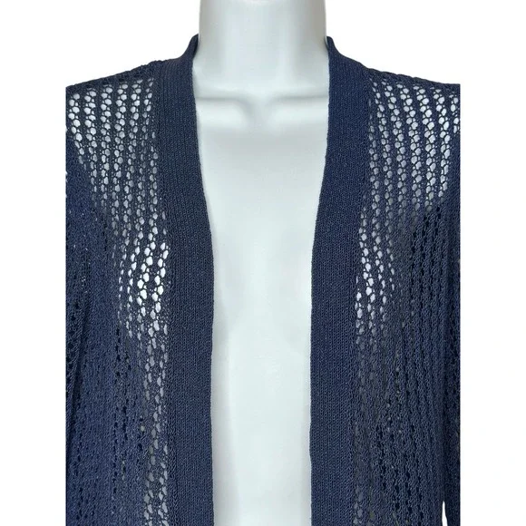 J McLaughlin Crochet Knit Open Front Cardigan Women's XS X-SMALL Navy L/S - Picture 5 of 8